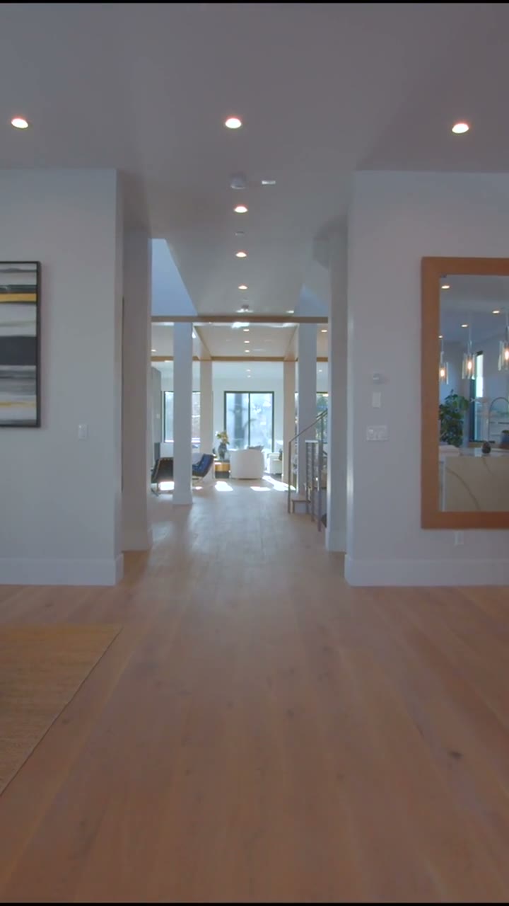 Bright open interior on the kitchen and dining glide-through